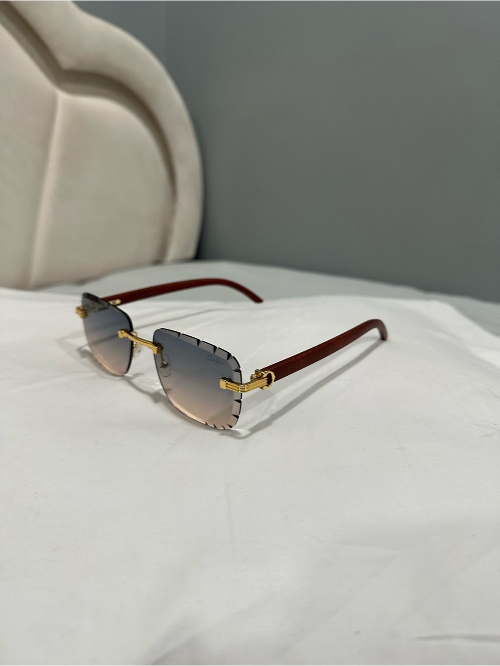 Cartier Rimless Gradient Sunglasses in Gray and Brown with Gold Accents